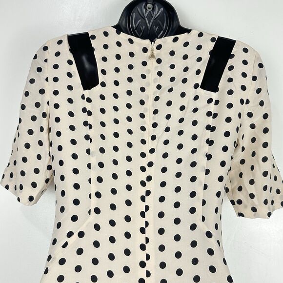 Patrizia Pepe 100%Silk Polka Dot Black Cream Dress Size 38 Cold Shoulder Lined - Picture 7 of 14